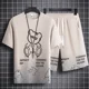 thumbnail image 4 of Conjunto de chándal y pantalones cortos para hombre, chándal con capucha y estampado de gofres en negro, dos piezas, camiseta y pantalones cortos, estilo coreano 2024, atuendo elegante, 4 of 4