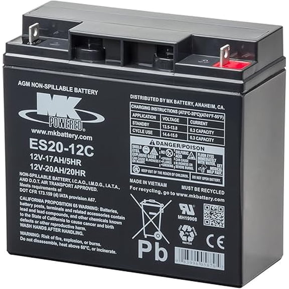 MK BATTERY SEALED VRLA, AGM, 12V 20AH, NB, CYCLIC, NON-HAZARDOUS NON-SPILLABLE BATTERIES