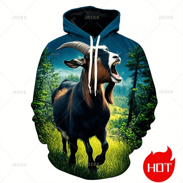 Sudadera con capucha y sudadera con estampado 3D de cabra gritando, novedad, sudadera con capucha y gráfico de cabra enojada, ropa de calle divertida para niños