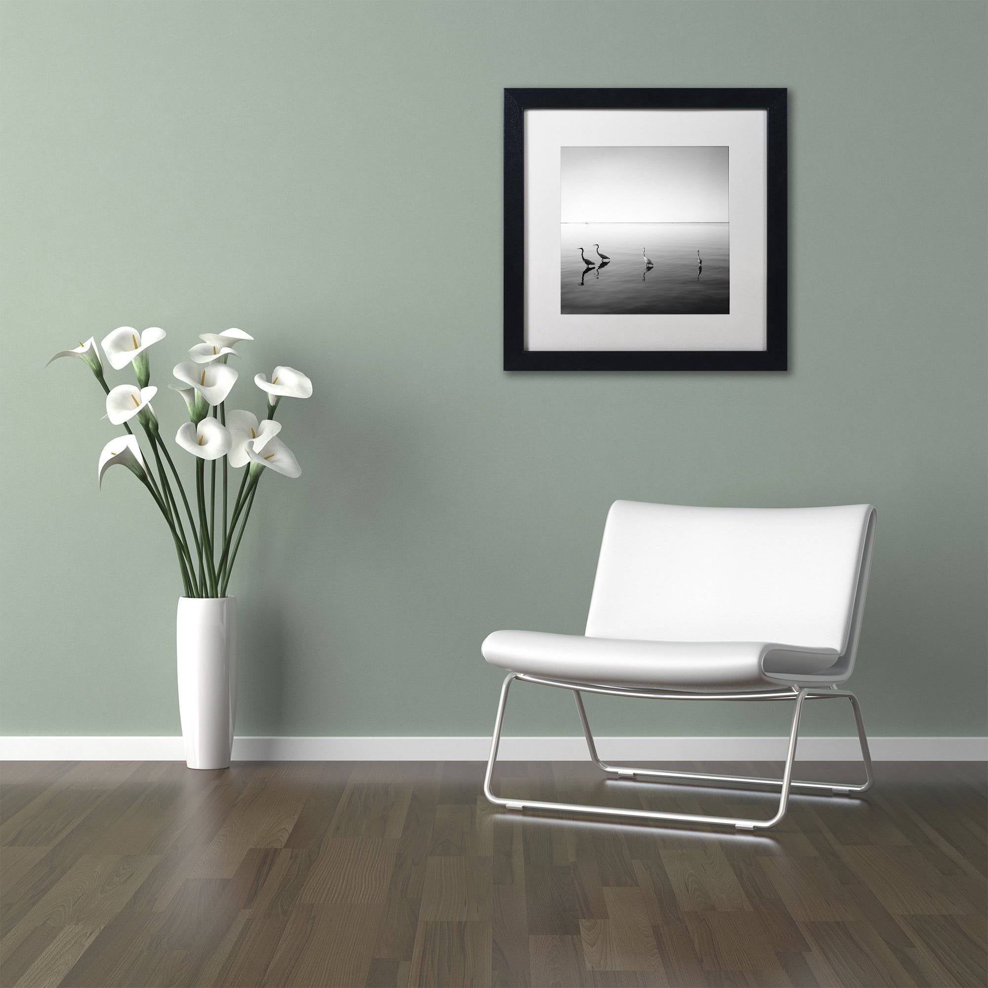 Trademark Fine Art "4 Herons" Canvas Art by Moises Levy White Matte, Black Frame