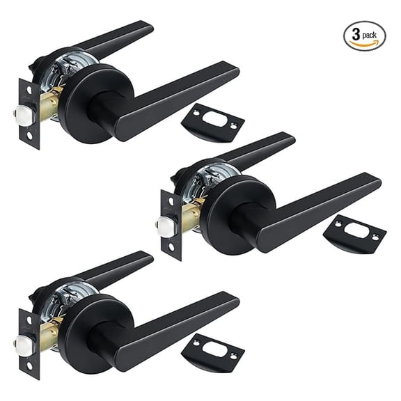 Matte Black Passage/Closet Door Lever, Heavy Duty Lever Door Handle, No Lock, No Keys, Left&Right Handed, 3Packs