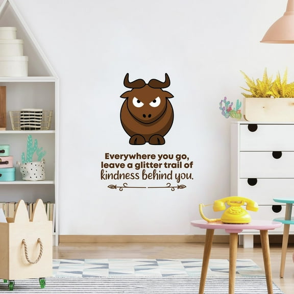 Kindness Bull Animal Life Quote Cartoon Quotes Decors Wall Sticker Art Design Decal for Girls Boys Kids Room Bedroom Nursery Kindergarten Home Decor Stickers Wall Art Vinyl Decoration (10x8 inch)