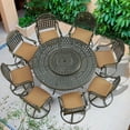 thumbnail image 6 of VIVIJASON 9-Piece Outdoor Furniture Dining Set, Rust-Free Cast Aluminum Patio Conversation Set, Include 8 Swivel Dining Chairs & 61" Round Dining Table with 31" Lazy Susan, Umbrella Hole, Khaki, 6 of 7