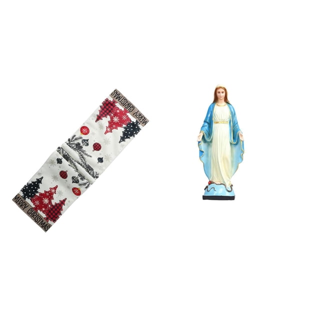 Camino de mesa navideño,Camino de mesa navideño de temporada para cocina de invierno,Estatua católica,Estatua de la Virgen María Figura Colección Religiosa,Escultura católica de la