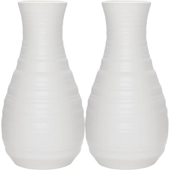 2 Pack 8 x2.7inch Composite Plastics Flower Vase, Unbreakable Ceramic Look Vase for Home Decor Centerpieces, Arranging Bouquets (White) Decoration Ornaments