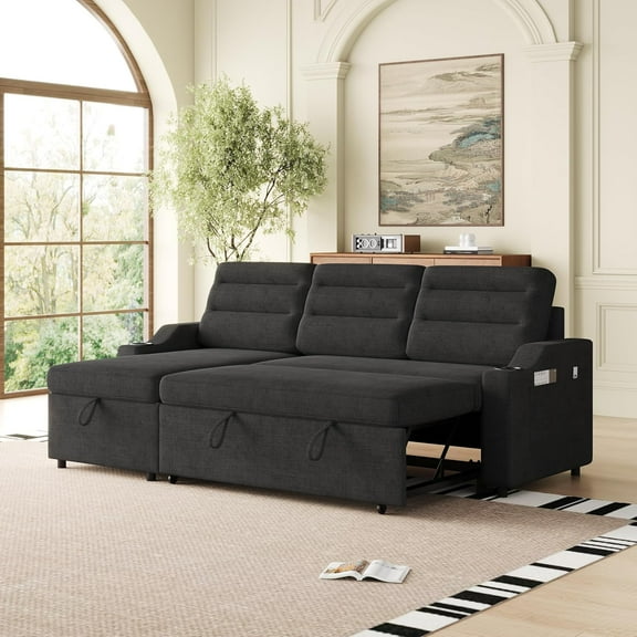 AENKYO Convertible L-Shaped Sectional Sofa for Small Spaces/Apartments, Modern Fabric Couch with Reversible Chaise, Left/Right Facing - Easy Assembly, Space-Saving Design, Black