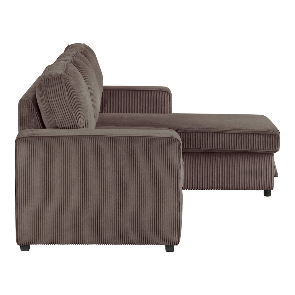 Furniture of America Liven Right Hand Facing Corduroy Indoor Pull-out Sleeper Sectional, Brown