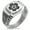 Silver, variant on Stainless Steel Saito I Samurai Crest CZ Ribbed Needle Stripe Pattern Biker Style Polished Ring