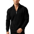 thumbnail image 5 of CQONEPT Mens Big and Tall Corduroy Quarter Zip Sweatshirt Casual Henly Sweater Trendy Tops Lightweight Stand Collar Pullover Shirts with Pockets Black S, 5 of 7