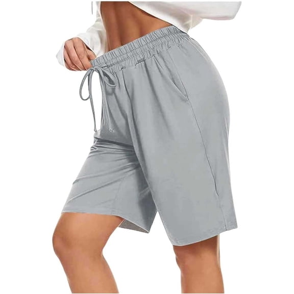 Plus Size Shorts with Pockets Women's Bermuda Shorts with Pockets, Elastic Waist Drawstring Loose Casual Bottoms, Lightweight Summer Workout Sports Shorts Gray S