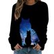 thumbnail image 2 of Puntoco Camisas para mujer Cuello redondo Estampado de gato Tops de manga larga Blusa regular estampada Puntoco Puntoco-1025, 2 of 5
