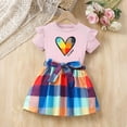 thumbnail image 4 of Cethrio Girls Summer Outfit Sets, Fashion 2 Piece Flutter Sleeve Printed Girls' Clothing Sets Pink Size 5-6T, 4 of 7