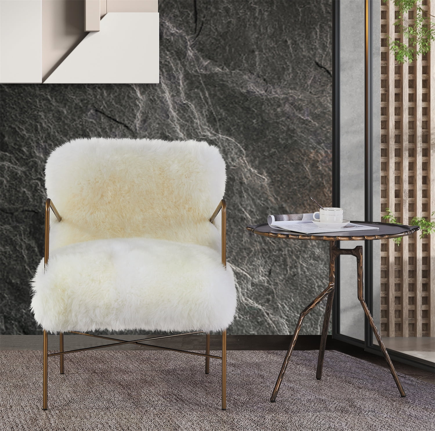 Fluffy Desk Chair, Soft Long Wool Sheepskin Leisure Chair Accent