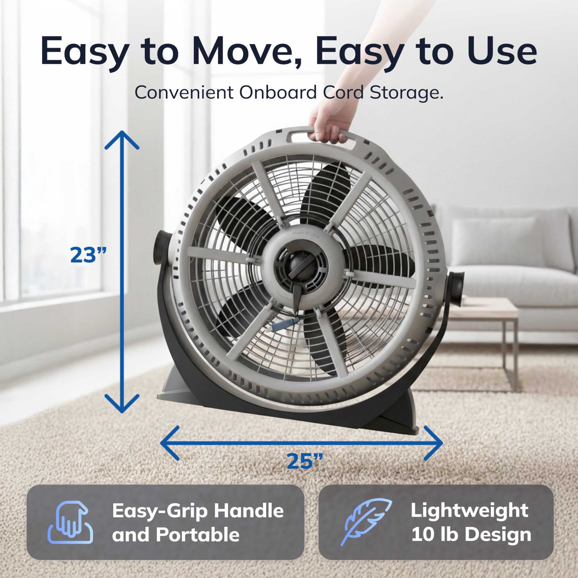 Lasko WindMachine 20" Large Floor Fan with Pivoting Head for Whole Room Cooling, Portable Indoor 3-Speed Air Circulator, Gray, A20304