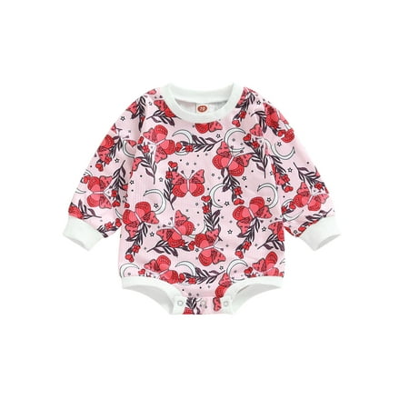 

Bagilaanoe Newborn Baby Girl Valentine s Day Rompers Romantic Print Long Sleeve Bodysuits 6M 12M 18M 24M Infant Casual One Piece Short Jumpsuit