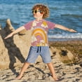 thumbnail image 3 of FORMRS Boys Rash Guard with Short Sleeves UPF 50+ Swim Shirts Sizes 3-12T, Purple Retro Rainbow, 3 of 6