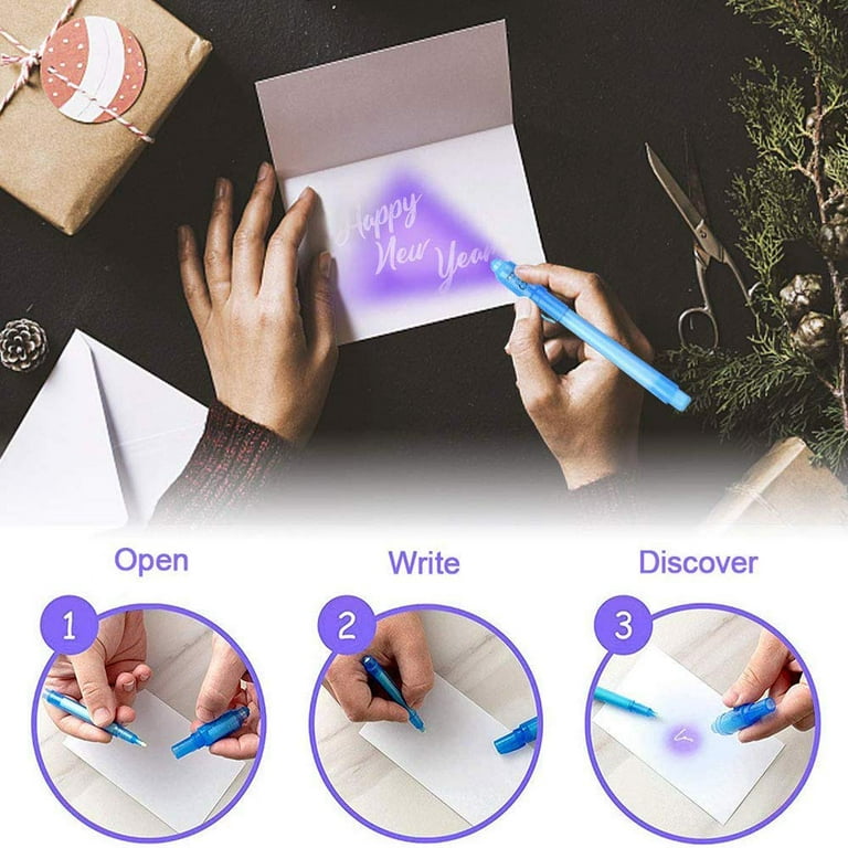 Newmemo Invisible Ink Pens with Light for Kids 10PCS Spy Pen  Magic Kid Pens Glow in The Dark Ink Pen Disappearing Ink Pen for Writing  Secret Message Escape Room Birthday Party