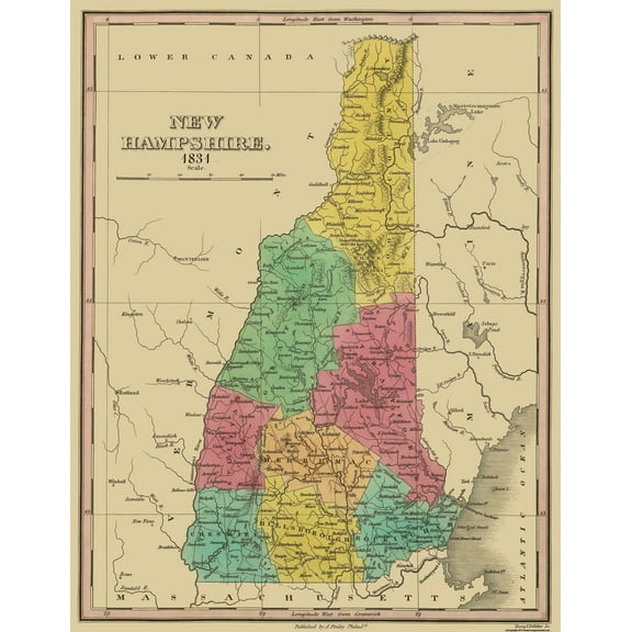Historic State Map - New Hampshire - Finley 1831 - Vintage Wall Art