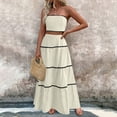 thumbnail image 6 of Xdegoge Linen Two Piece Outfit for Women Maxi Tiered Skirt Set Strapless Bandeau Top Boho Summer Skirts Flowy Flattering Lightweight Beach Vacation Party Holiday Wear, 6 of 7
