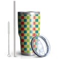 thumbnail image 2 of 30oz Multi Color Checkerboard Checkered Pattern Tumblers Stainless Steel Tumbler with Lid and Straw,Vacuum Insulated Double Wall Travel Tumbler Cups Mug with Cleaning Brush for Coffee,Tea, 2 of 7