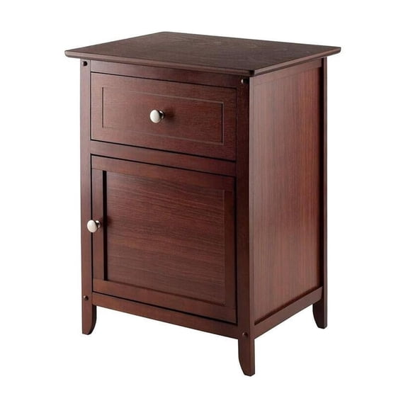 Night Stand with Drawer & Cabinet - Bedside Table - Dark Wood Finish