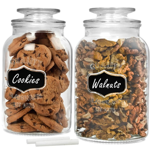 Estilo Set of 2 Round Glass Canisters, Apothecary Jars ...
