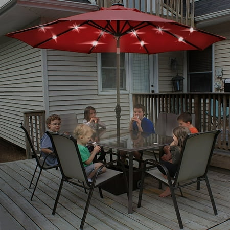 Abba Patio 9 Ft Round Patio Umbrella With 24 Solar Powered Led