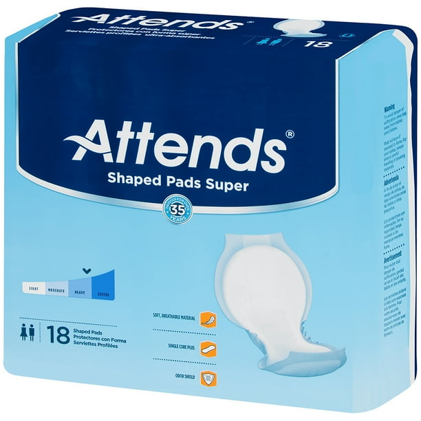 Attends Shaped Super Unisex Incontinent Pad Contoured 24.5" L Walmart
