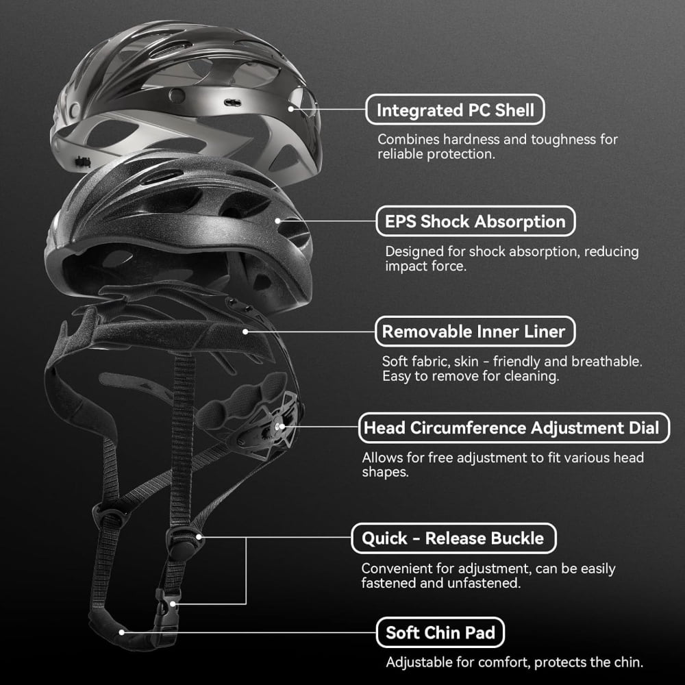 ROCKBROS Cycling Safe Helmet 58-65CM Detachable Goggles Solid & Comfortable