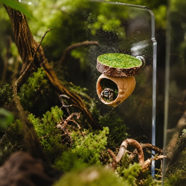 Pequeña Cueva Magnética para Escondites de Escaladores: Decoración de Terrario de Virutas de Madera Natural y Cáscara de Nuez con Follaje Artificial para Paredes de Acuarios de Cristal.