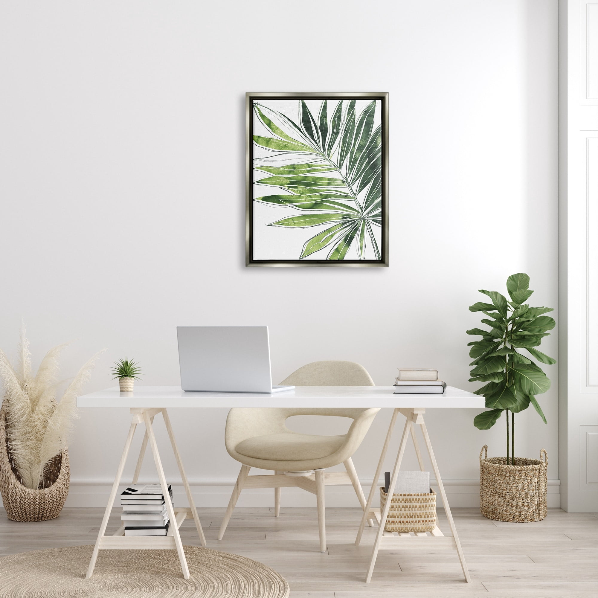 Stupell Industries Tropical Green Plant Expressive Palm Linework Luster Gray Framed Floating Canvas Wall Art, 24x30, by June Erica Vess