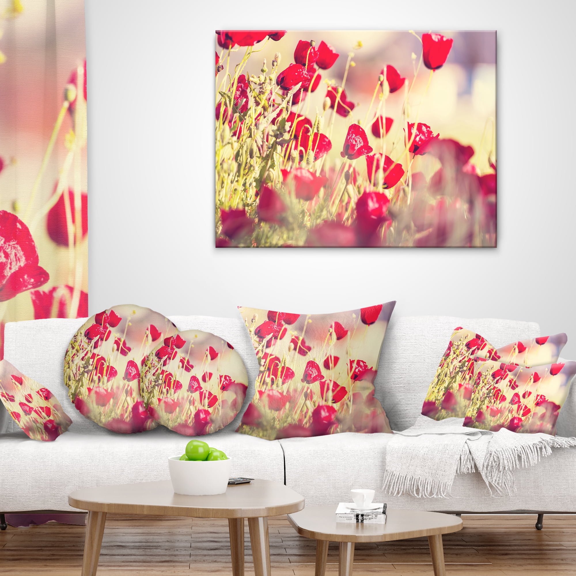 Designart Poppy Flowers on Light Background - Floral Throw Pillow - 18x18
