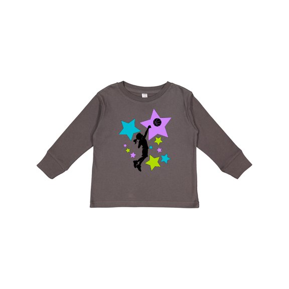 Inktastic Girl Playing Basketball purple, blue, green stars Boys or Girls Long Sleeve Toddler T-Shirt