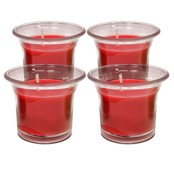 Hyoola, 12 Hour Clear Cup - Apple Cinnamon - Scented Votive Candles - Red (4 Pack)