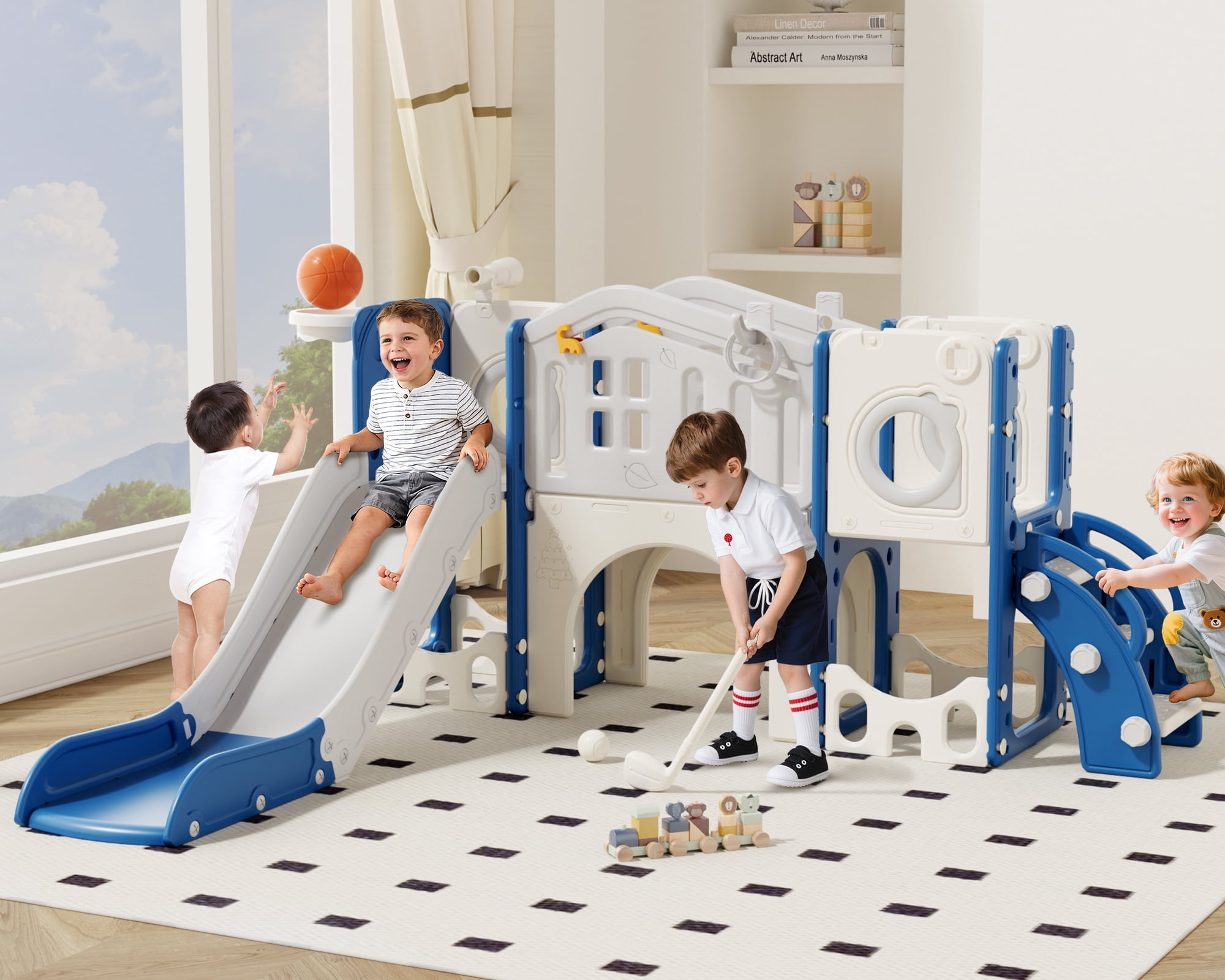 XJD 11 in 1 Toddler Slide PlaySet for kids indoor/outdoor for Toddlers Age 1-3, Blue & Gray