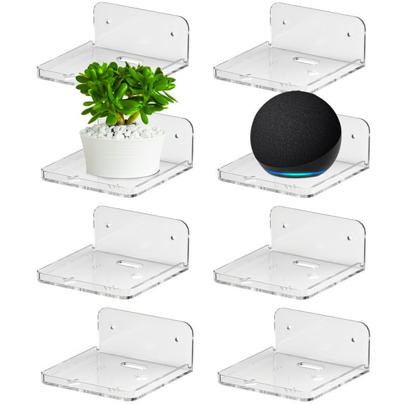 Liboer 8 Pack Clear Floating Shelves, 4"x4" , Adhesive/Drill Wall Mounted Small Holder for Bathroom Bedroom , Thickened Upgrade Acrylic, Clear