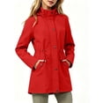 thumbnail image 4 of Girls Hooded Mid Length Trench Coat Long Sleeve Drawstring Waist Zip Snap Windbreaker Jacket for Kids Red 9-10 Years, 4 of 9