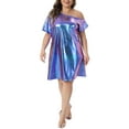 thumbnail image 3 of Agnes Orinda Women's Plus Size Dress Glitter Asymmetrical Neck One Shoulder Metallic Party Holographic Disco Dresses 2X Purple, 3 of 6