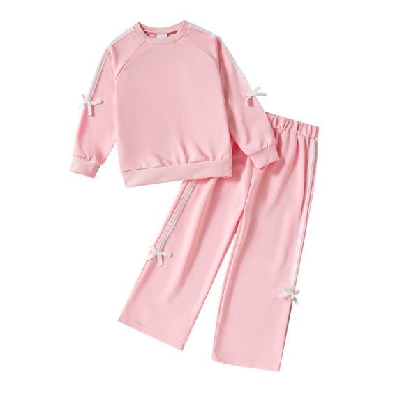 KIMI BEAR 7 Years Big Girl Outfits 8 Years Kid Clothes Sets Winter Long Sleeves Color Block Pullover Sweartshirt Top Sweatpants Warm Clothing 2pcs Pants Set Pink