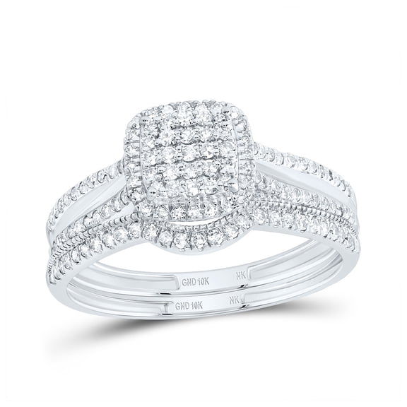 10kt White Gold 1/2 Cttw Diamond Cushion Single Halo Wedding Engagement Anniversary Bridal Set, Women Size: 5-9