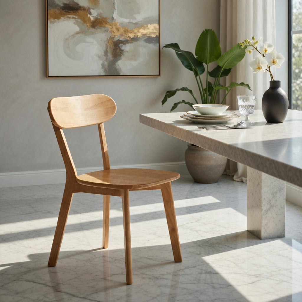 Hommoo Mid Century Modern Solid Wood Dining Chair, Ergonomic Curved Backrest, Adjustable Leveling Feet, Perfect for Dining Room, Kitchen & Living Room, Natural Wood
