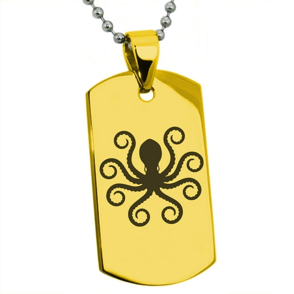 Stainless Steel Legendary Kraken Engraved Dog Tag Pendant Necklace