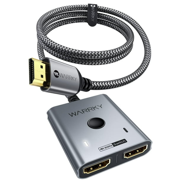 Conmutador HDMI Warrky 2x1 bidireccional 4K @60Hz con cable de 1 m