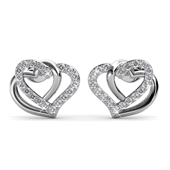 Cate & Chloe Angela 18k White Gold Plated Double Heart Earrings with Swarovski Crystals for Women