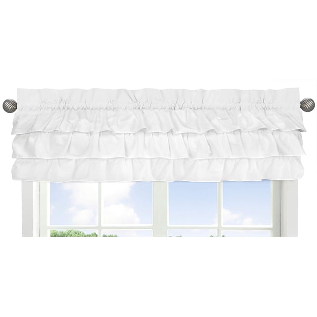 Sweet Jojo Designs Solid Color White Shabby Chic Ruffle Window Treatment Valance for Harper Collection