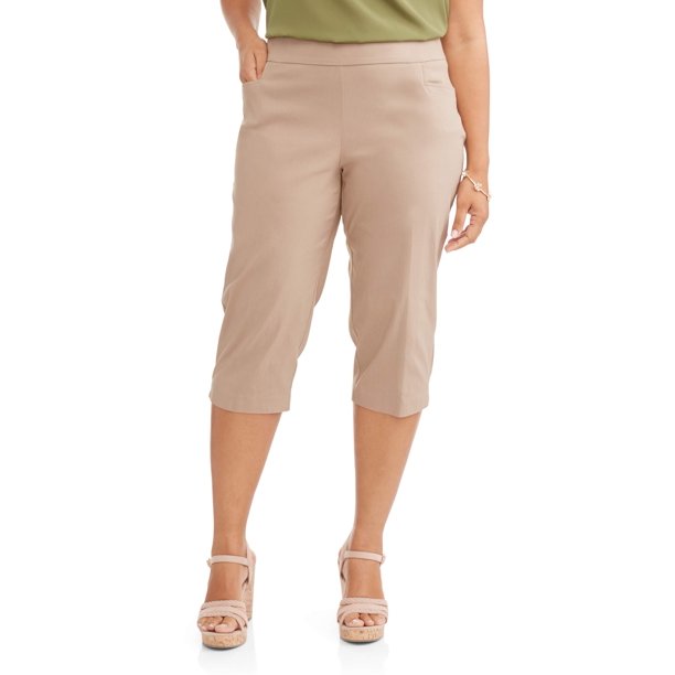 Terra & Sky Women's Plus Size Straight Leg Stretch Woven Capri Pant