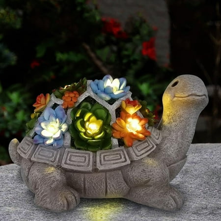 Goodeco Solar Garden Outdoor Statues Turtle with Succulent and 7 LED Lights - Outdoor Lawn Decor Garden Tortoise Statue for Patio, Balcony, Yard, Lawn Ornament - Gift ideas