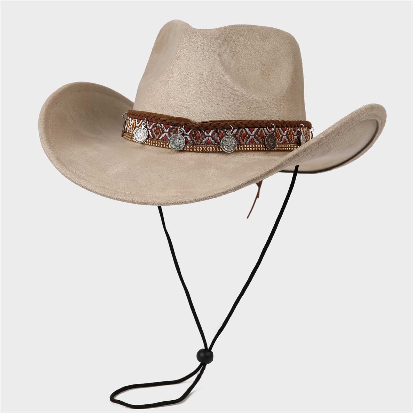 Unisex Suede Flat Top Hat/ Wide Brim/ Braided Band with Concho Women main image 3