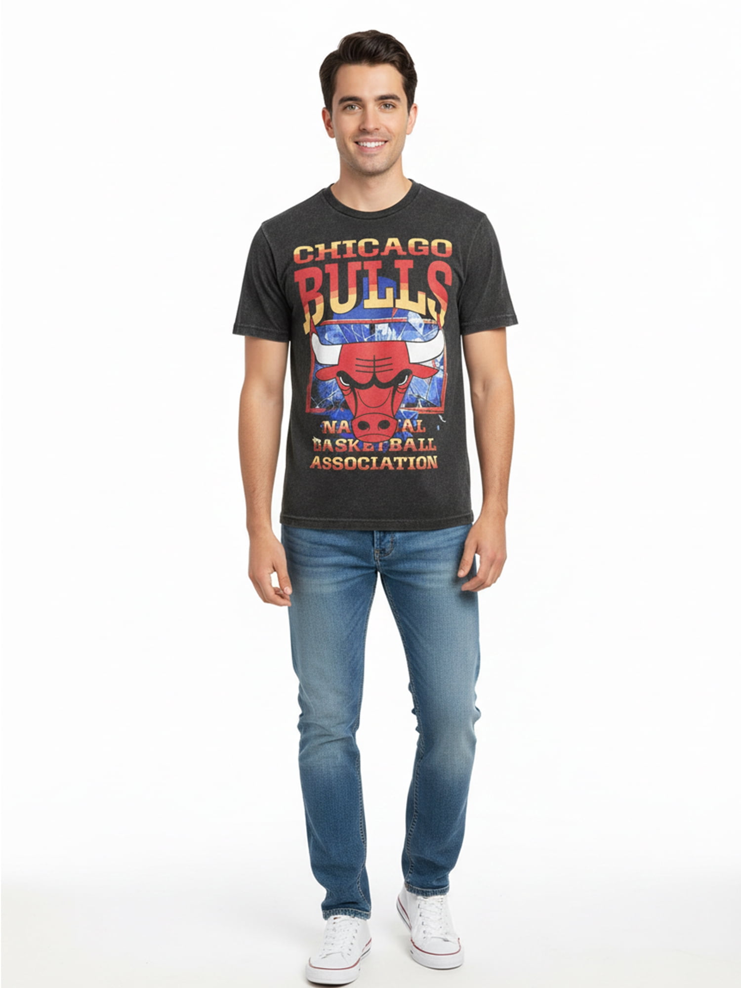 NBA Chicago Bulls Men's & Big Men's Front & Back Boxy Fit Mineral Wash Graphic T-Shirt, Sizes XS–4XLT, 2XB–5XB