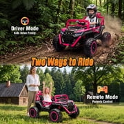 Joyracer 4WD 24 volt Ride On Toys, 800W Electric Cars for Kids with 2 Seater & Romote Control, Power Car Wheel w/ Spring Suspension, Bluetooth Music, Rose